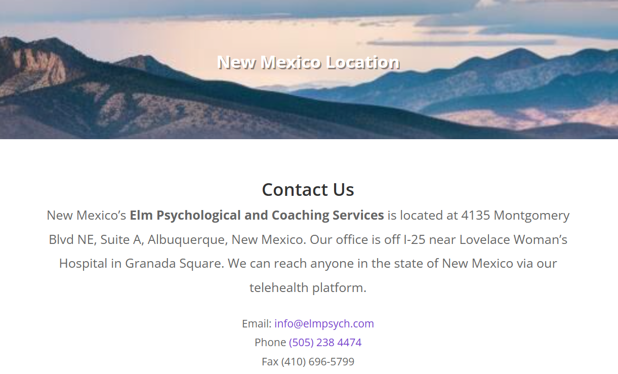 ContactNewMexico Elm Psych Albuquerque New Mexico Location
